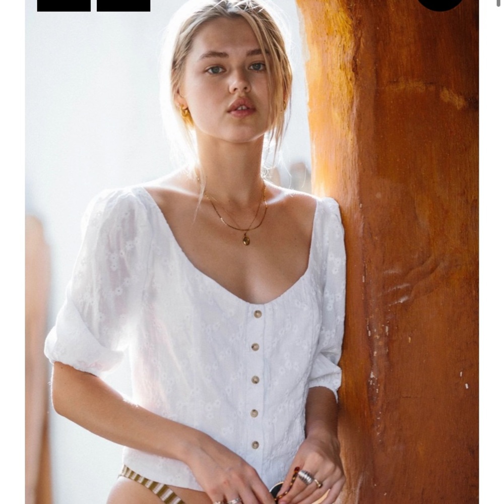 Merrit Charles Romeo Blouse - White Floral Embroidery XS